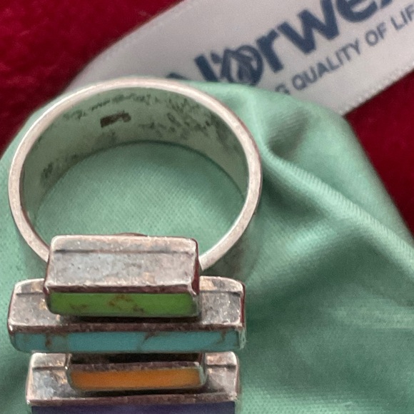 Sterling Silver Ring with Colorful Stone Inlays - Picture 4 of 4